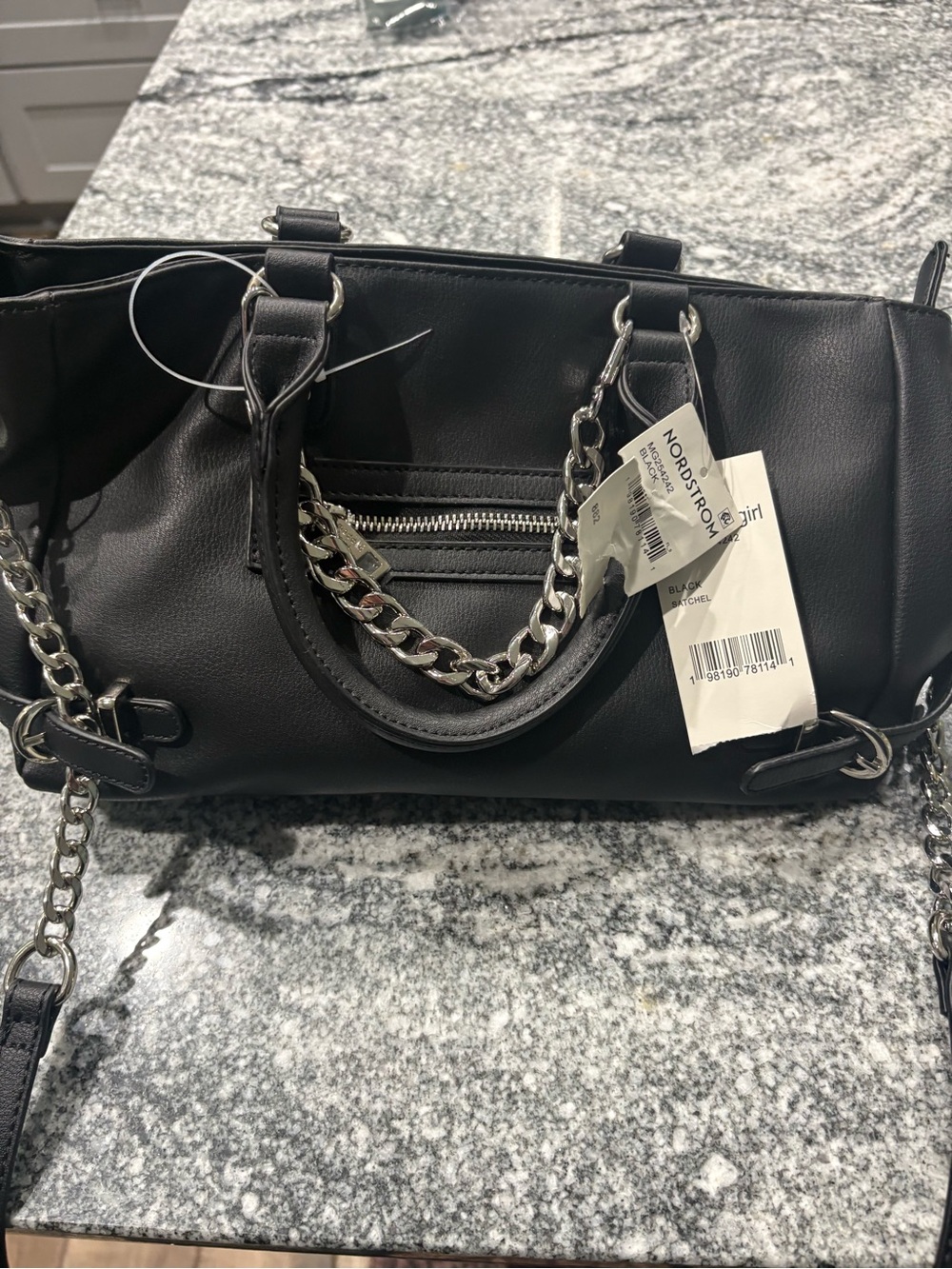 Madden Girl Black Satchel with Silver Chain Accent - Picture 9 of 10